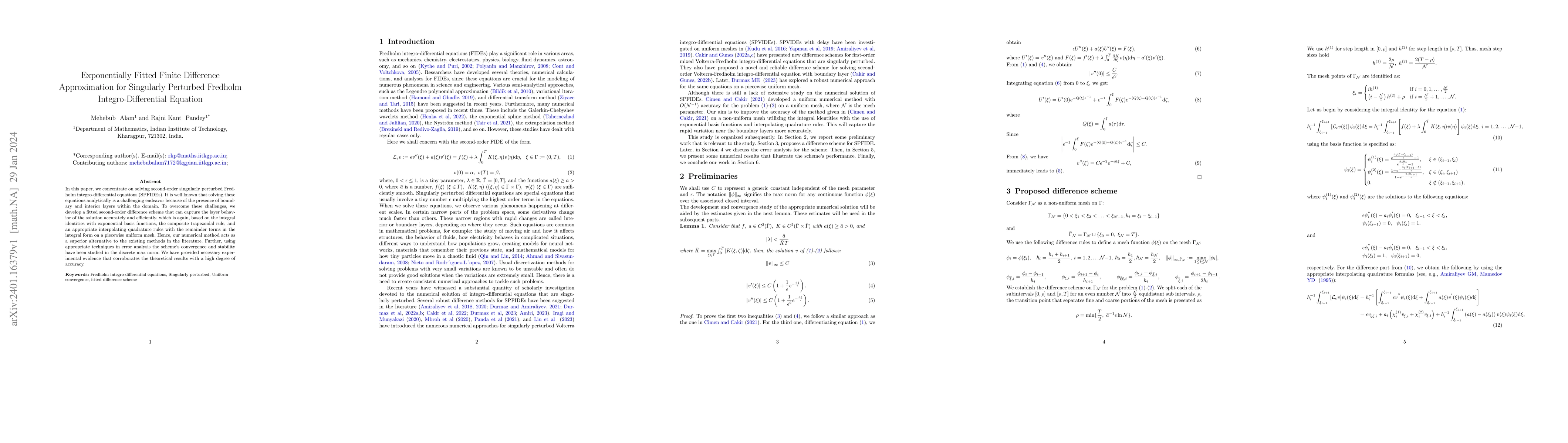 Thumbnail for Exponentially Fitted Finite Difference Approximation for Singularly
  Perturbed Fredholm Integro-Differential Equation
