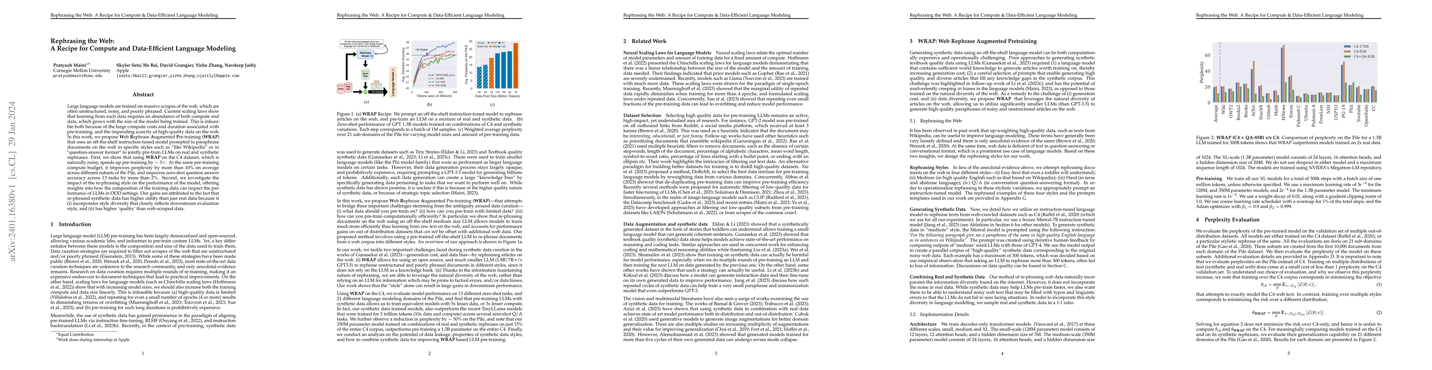 Thumbnail for Rephrasing the Web: A Recipe for Compute and Data-Efficient Language
  Modeling