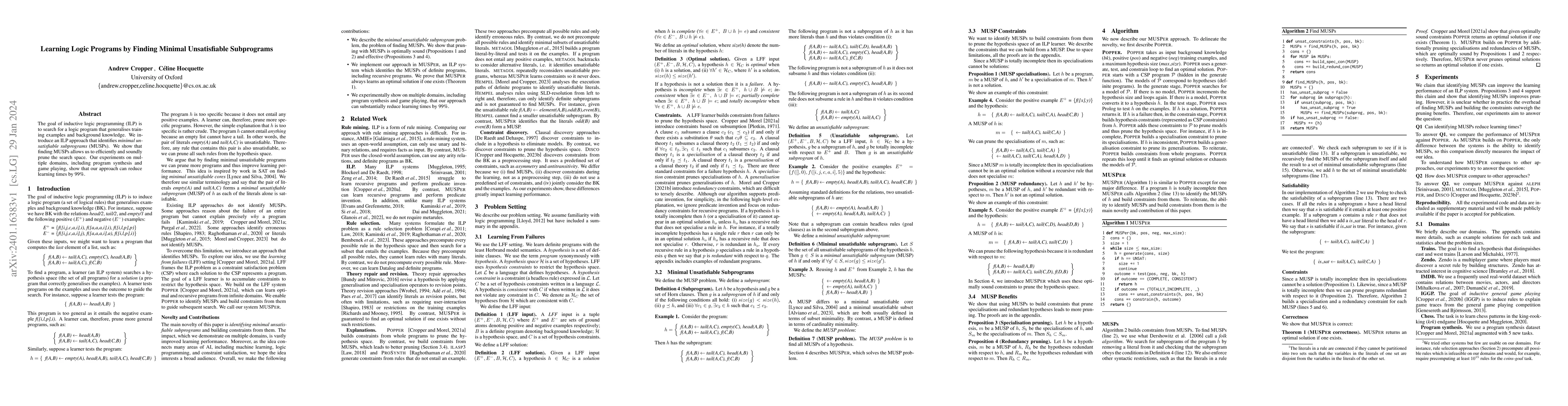 Thumbnail for Learning logic programs by finding minimal unsatisfiable subprograms