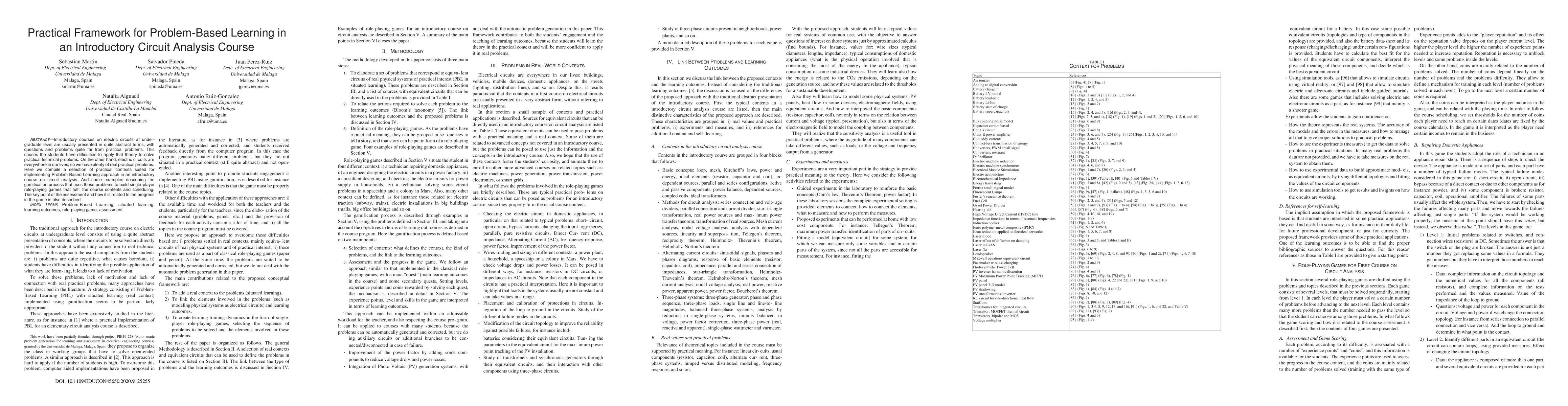 Thumbnail for Practical Framework for Problem-Based Learning in an Introductory
  Circuit Analysis Course