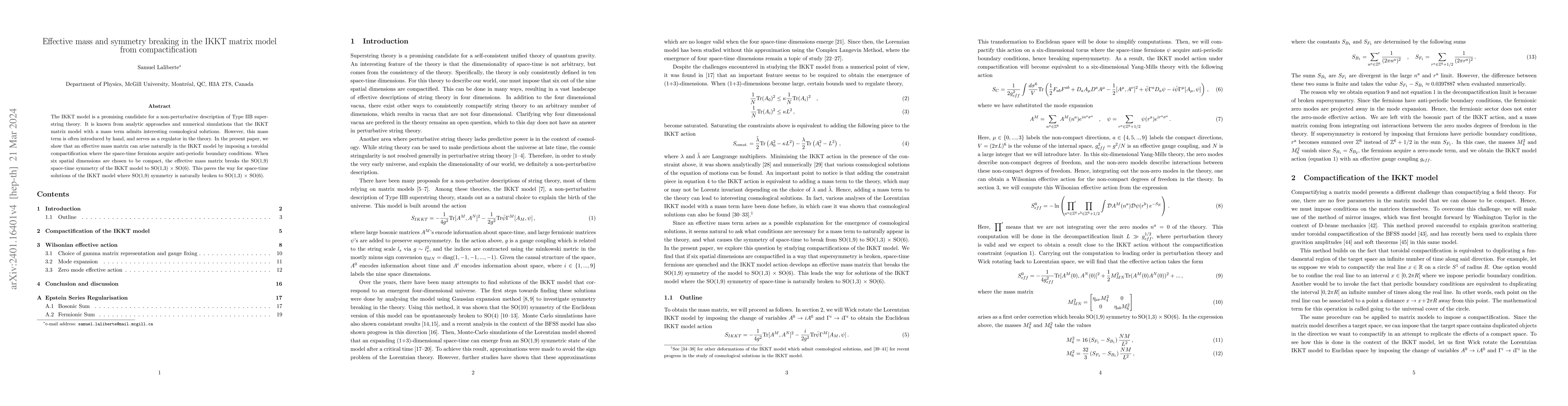 Thumbnail for Effective mass and symmetry breaking in the IKKT matrix model from
  compactification