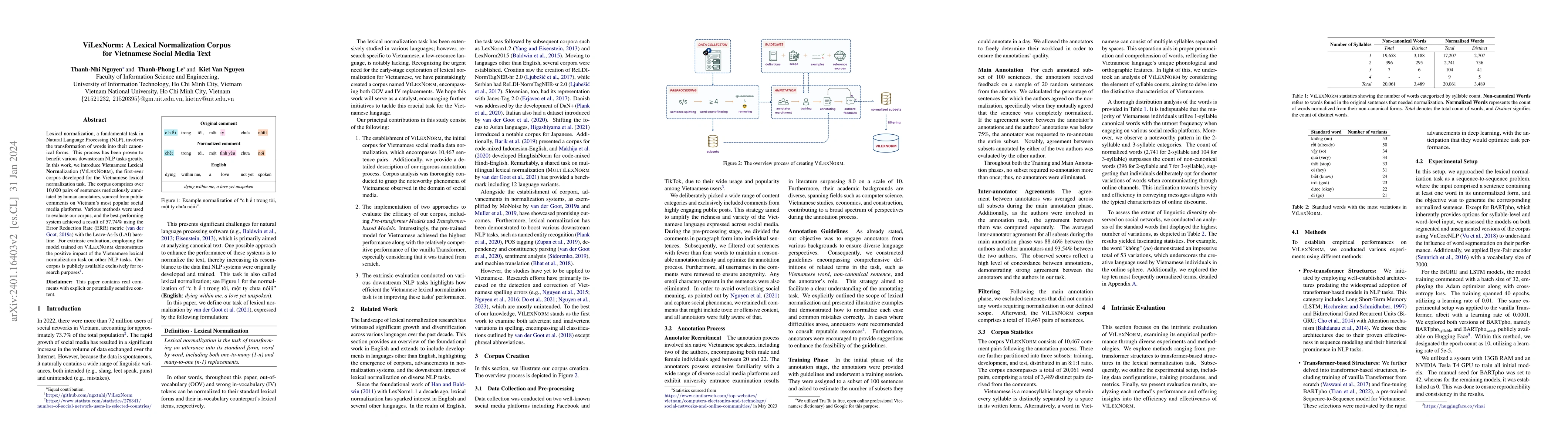 Thumbnail for ViLexNorm: A Lexical Normalization Corpus for Vietnamese Social Media
  Text