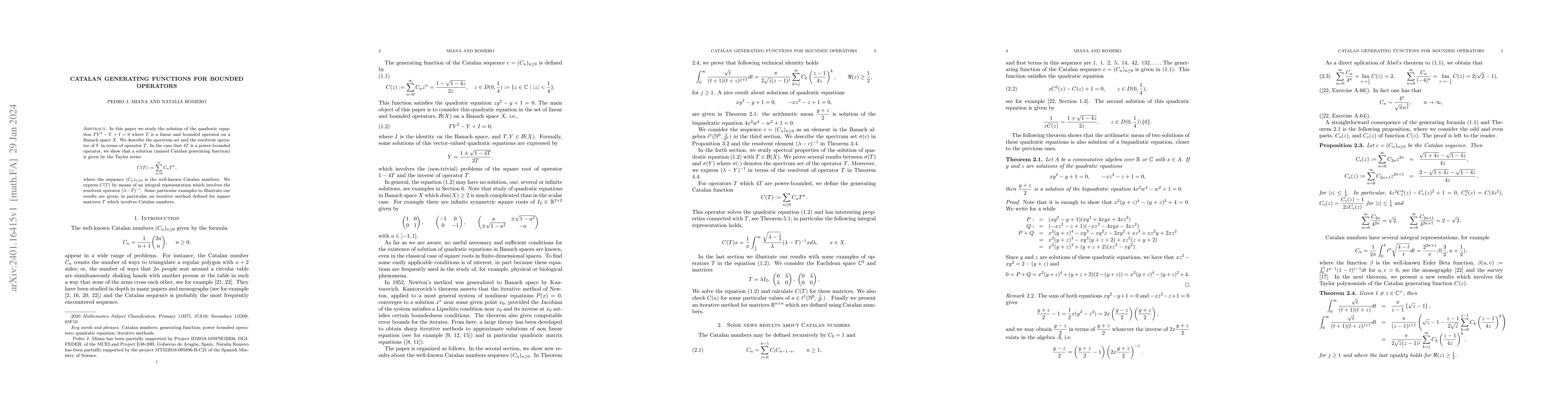Thumbnail for Catalan generating functions for bounded operators