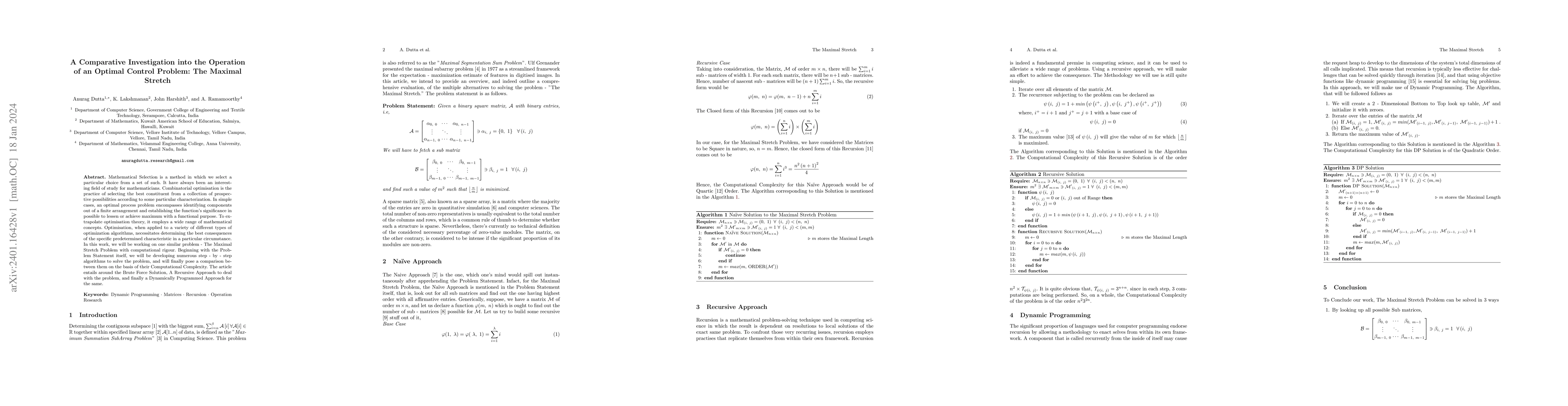 Thumbnail for A Comparative Investigation into the Operation of an Optimal Control
  Problem: The Maximal Stretch
