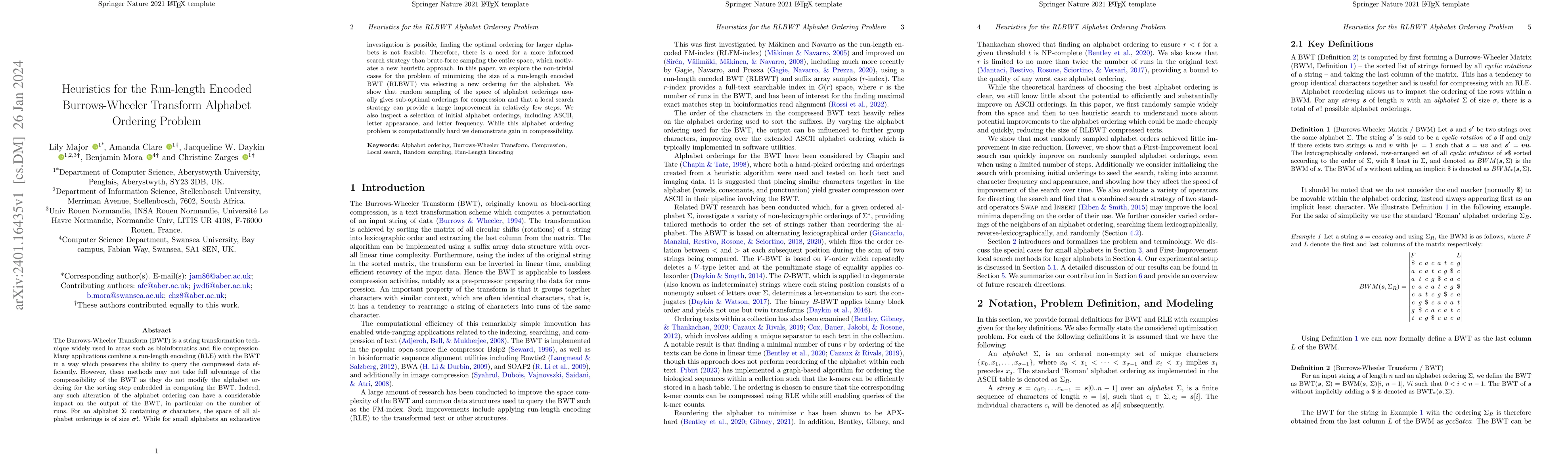 Thumbnail for Heuristics for the Run-length Encoded Burrows-Wheeler Transform Alphabet
  Ordering Problem