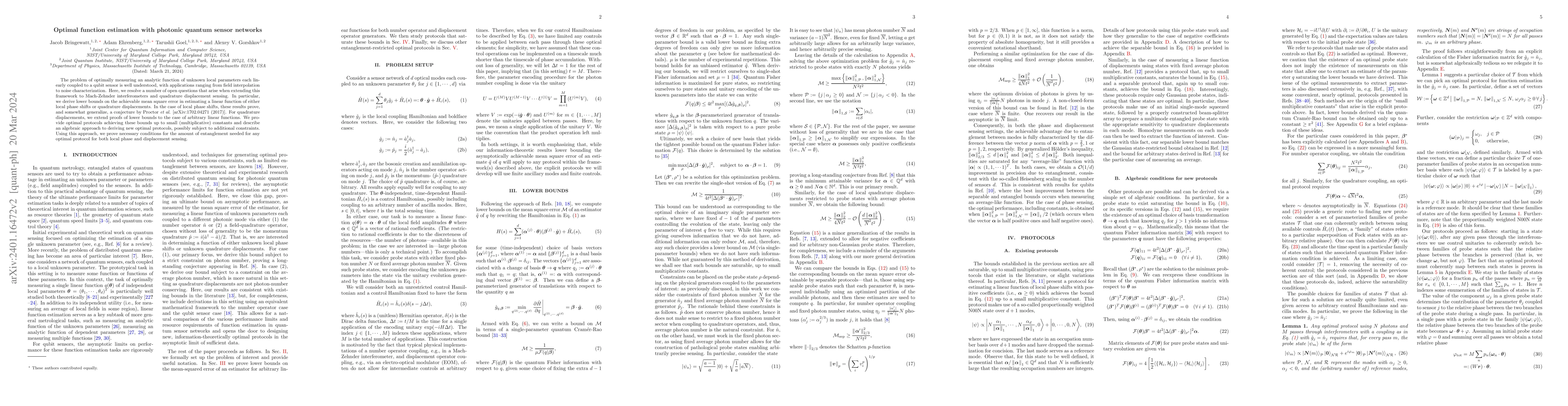 Thumbnail for Optimal function estimation with photonic quantum sensor networks