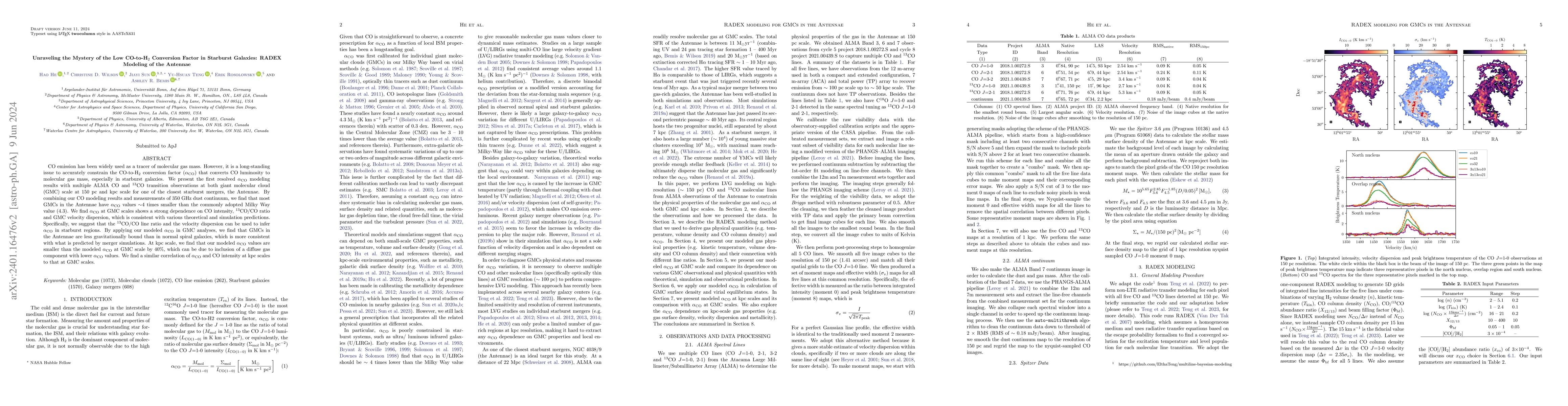 Thumbnail for Unraveling the Mystery of the Low CO-to-H$_2$ Conversion Factor in
  Starburst Galaxies: RADEX Modeling of the Antennae