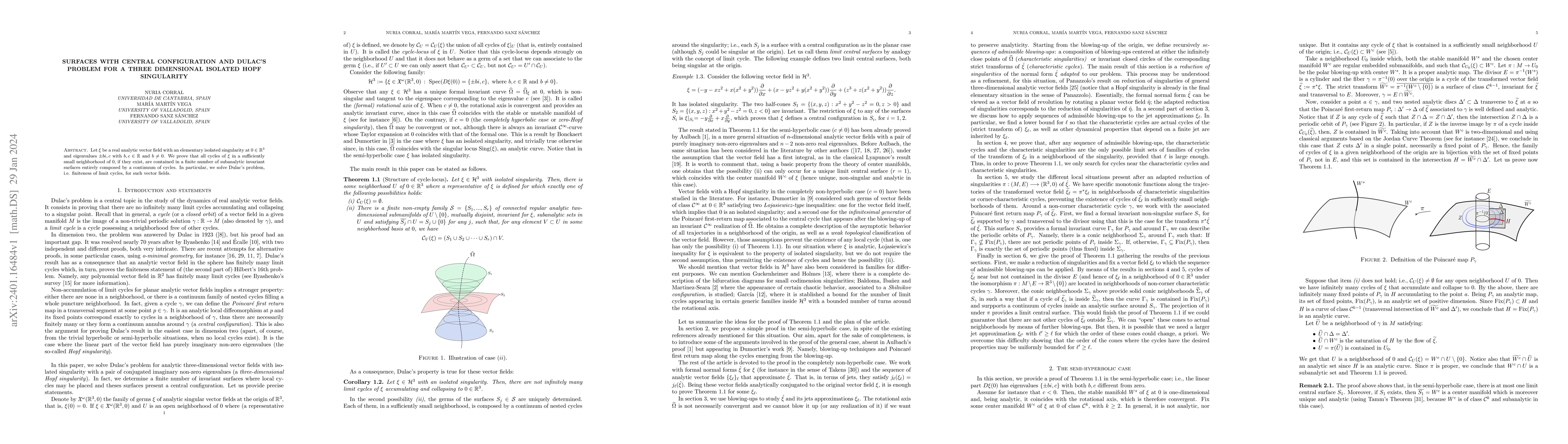 Thumbnail for Surfaces with central configuration and Dulac's problem for a three
  dimensional isolated Hopf singularity