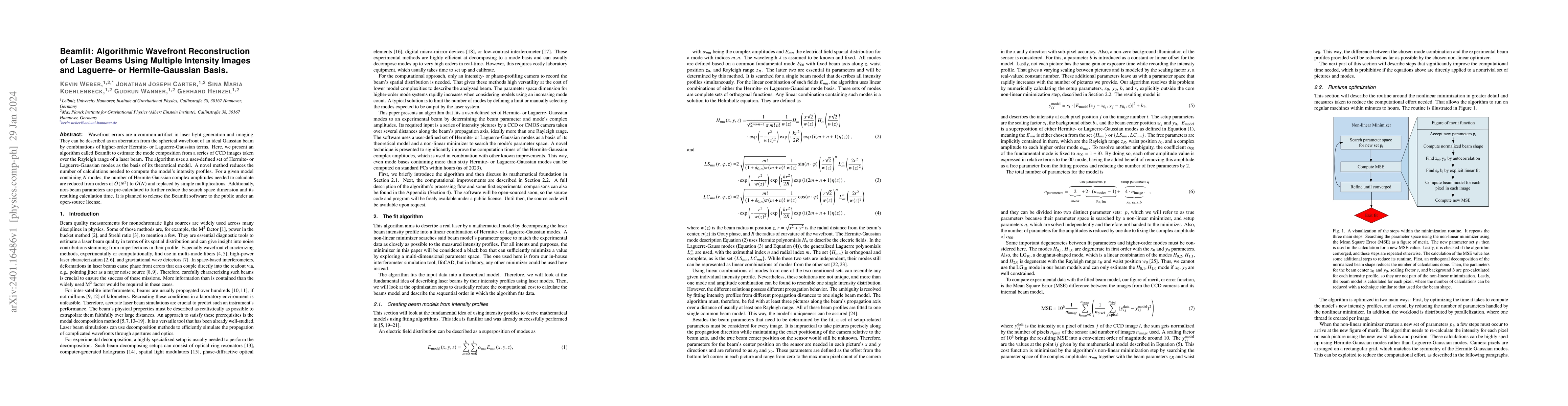 Thumbnail for Beamfit: Algorithmic Wavefront Reconstruction of Laser Beams Using
  Multiple Intensity Images and Laguerre- or Hermite-Gaussian Basis