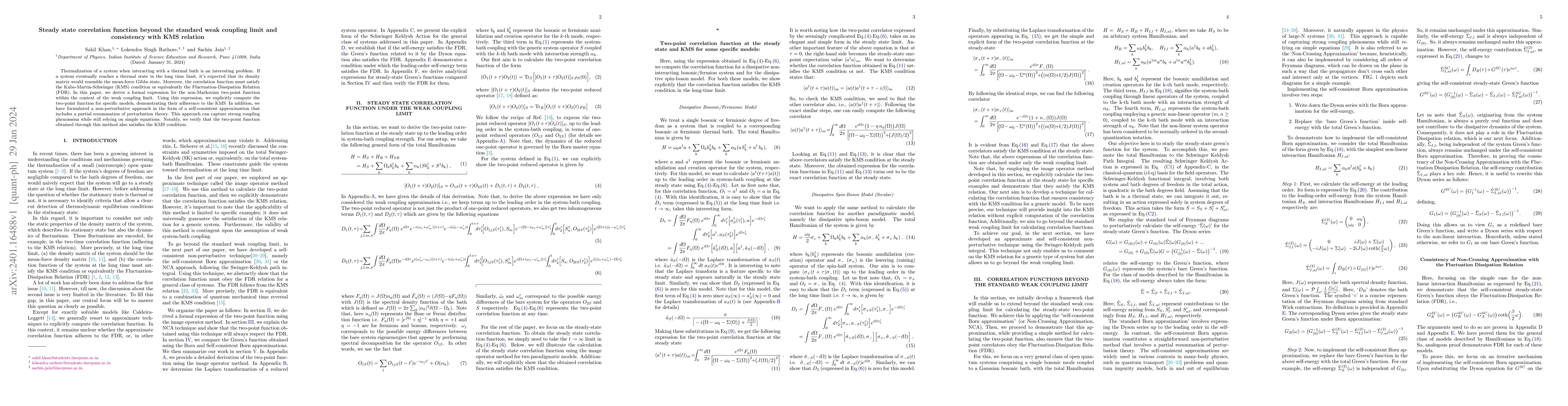 Thumbnail for Steady state correlation function beyond the standard weak coupling
  limit and consistency with KMS relation