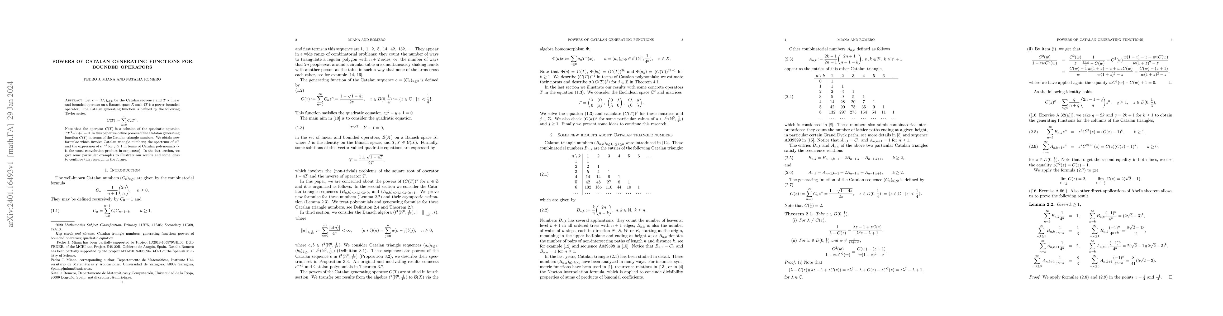 Thumbnail for Powers of Catalan generating functions for bounded operators