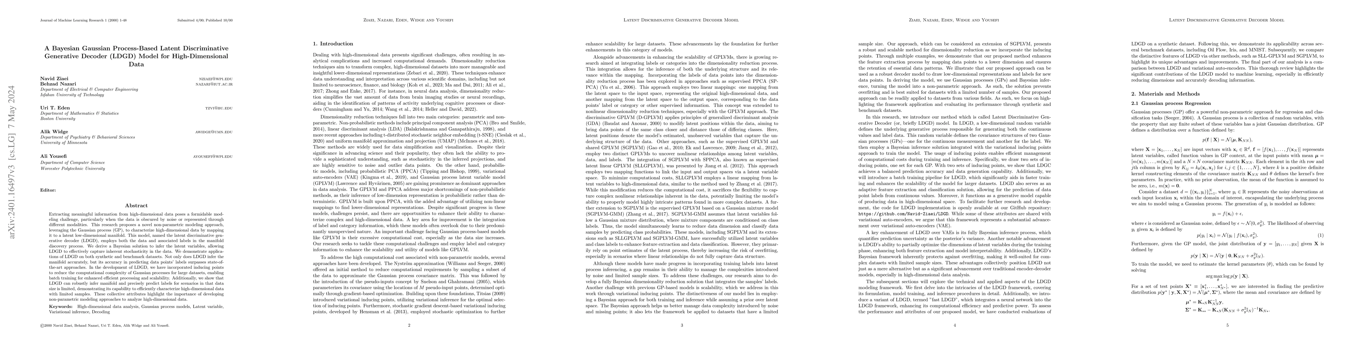 Thumbnail for A Bayesian Gaussian Process-Based Latent Discriminative Generative
  Decoder (LDGD) Model for High-Dimensional Data
