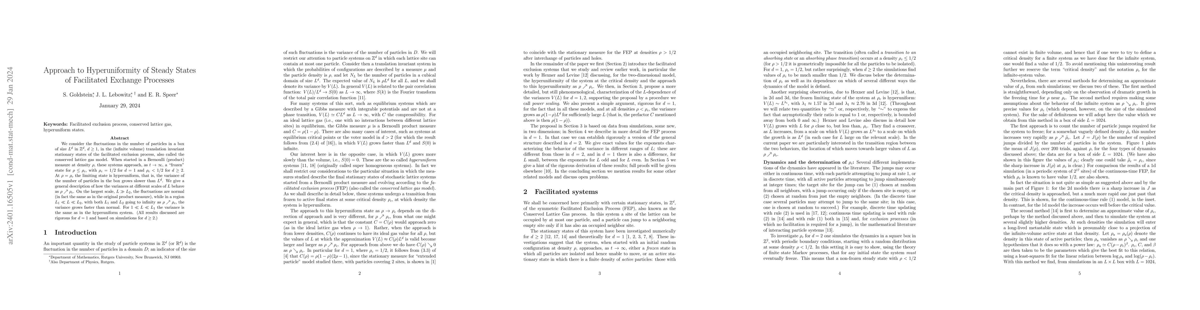 Thumbnail for Approach to Hyperuniformity of Steady States of Facilitated Exchange
  Processes