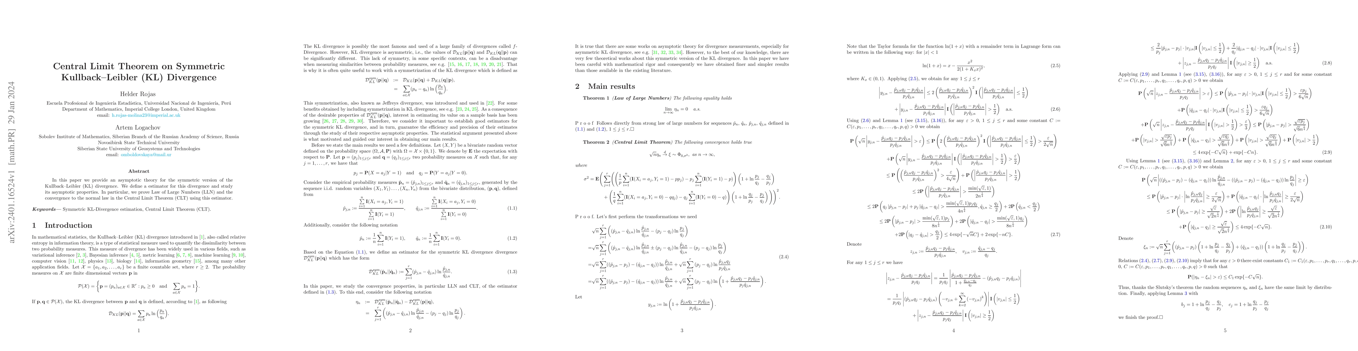 Thumbnail for Central Limit Theorem on Symmetric Kullback-Leibler (KL) Divergence
