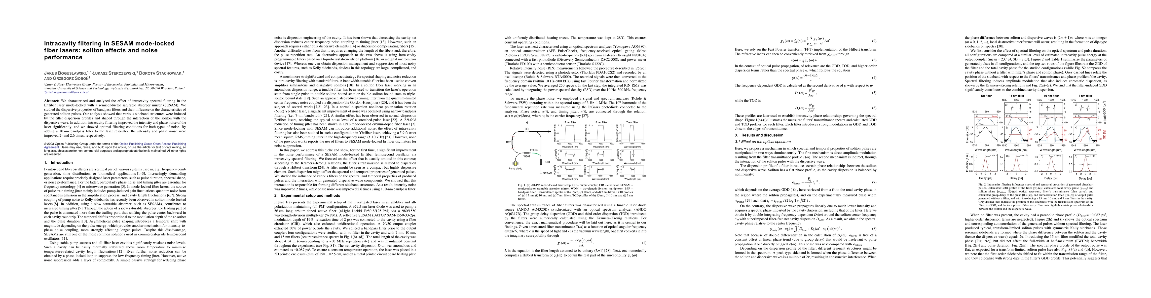 Thumbnail for Intracavity filtering in SESAM mode-locked fiber lasers: soliton effects
  and noise performance