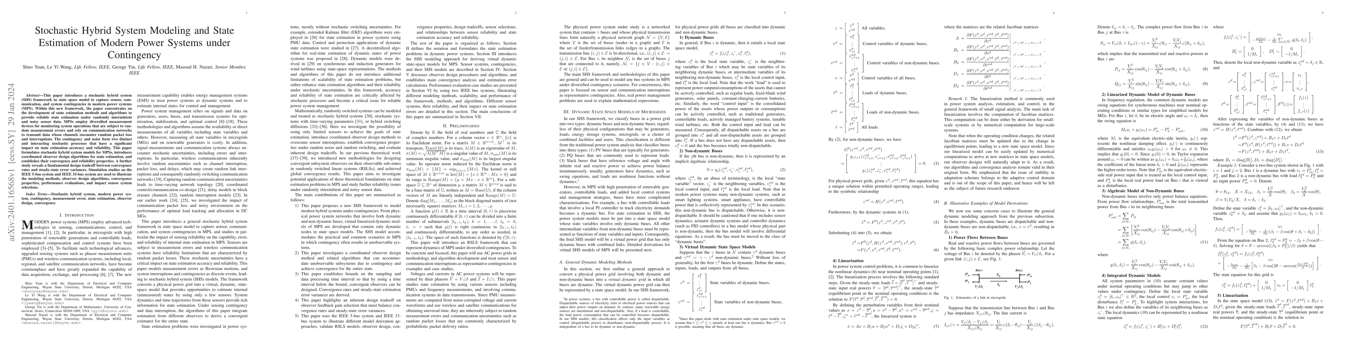 Thumbnail for Stochastic Hybrid System Modeling and State Estimation of Modern Power
  Systems under Contingency
