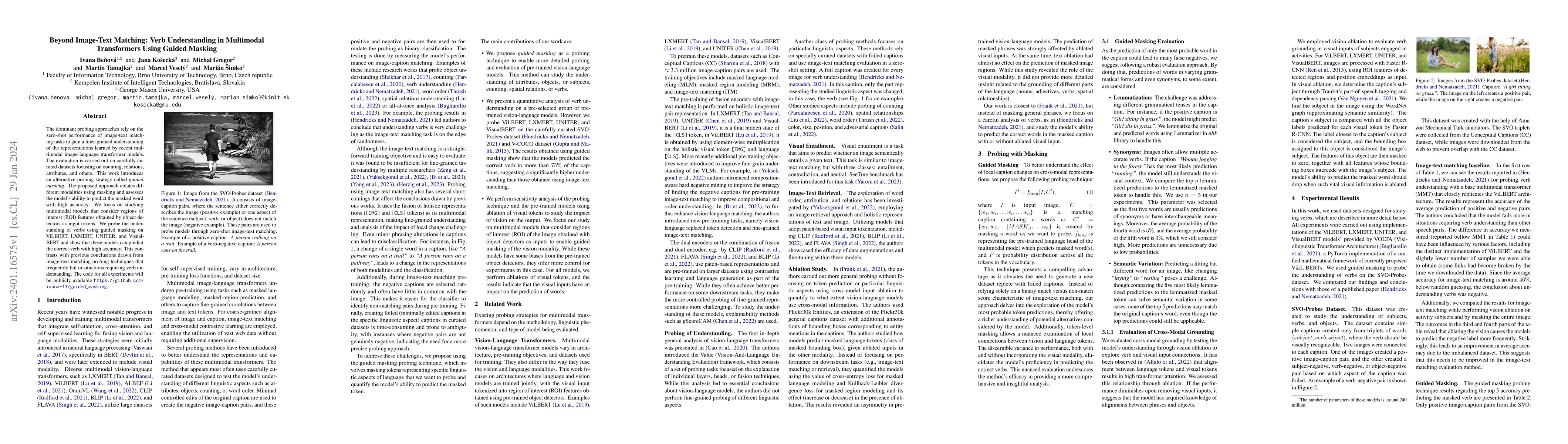 Thumbnail for Beyond Image-Text Matching: Verb Understanding in Multimodal
  Transformers Using Guided Masking