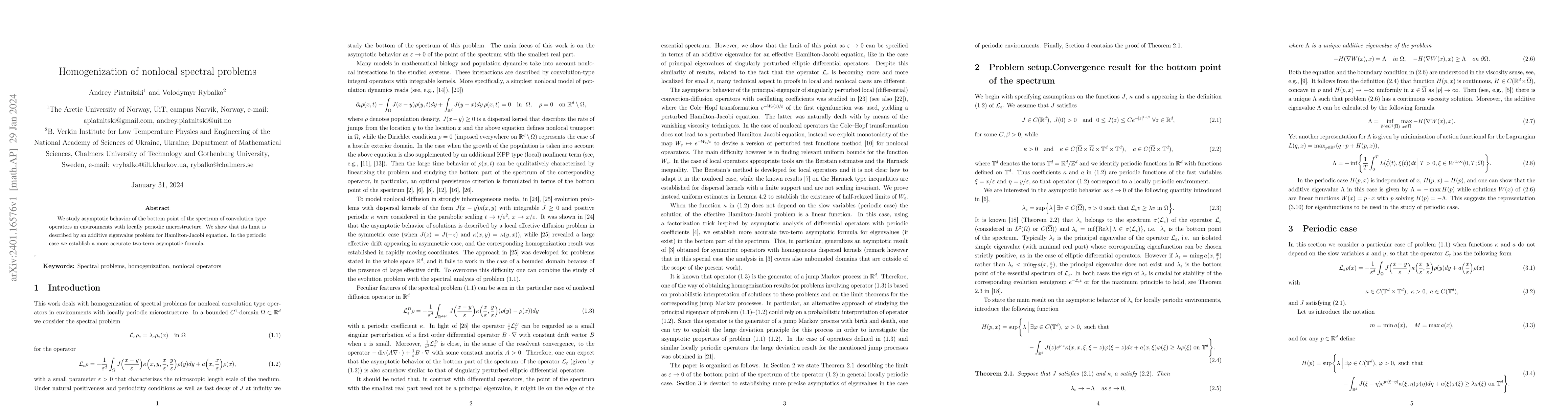 Thumbnail for Homogenization of nonlocal spectral problems