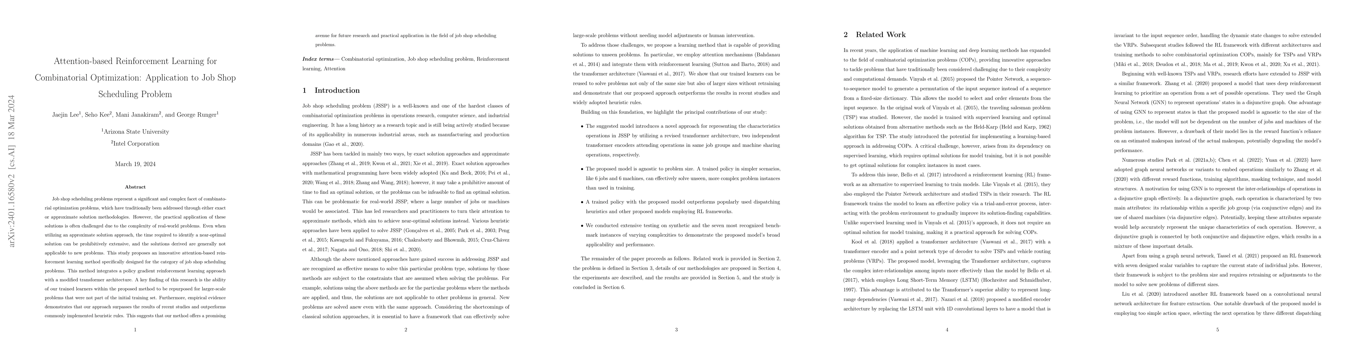 Thumbnail for Attention-based Reinforcement Learning for Combinatorial Optimization:
  Application to Job Shop Scheduling Problem