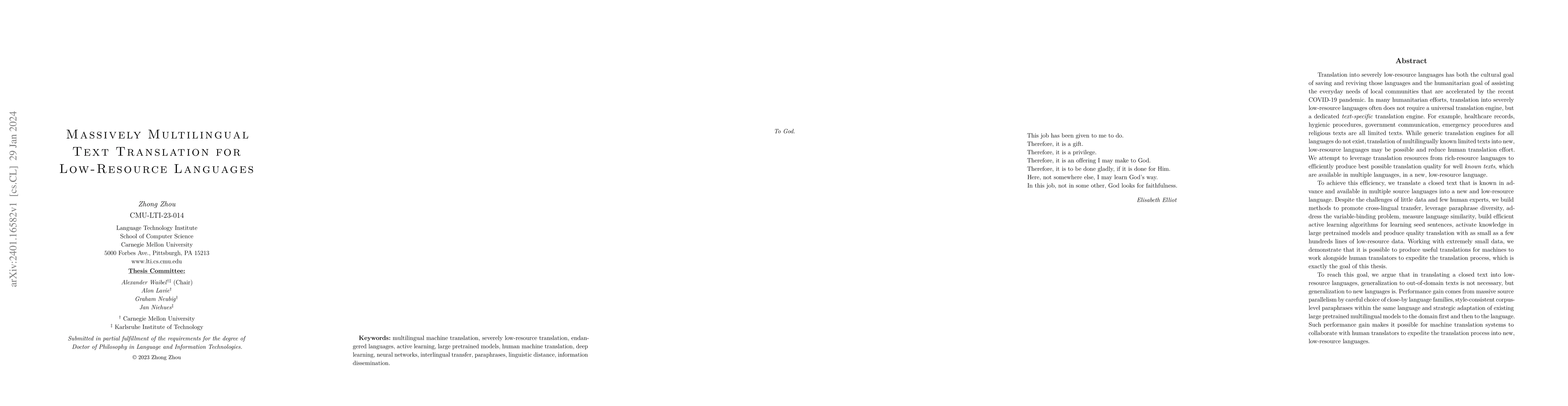 Thumbnail for Massively Multilingual Text Translation For Low-Resource Languages