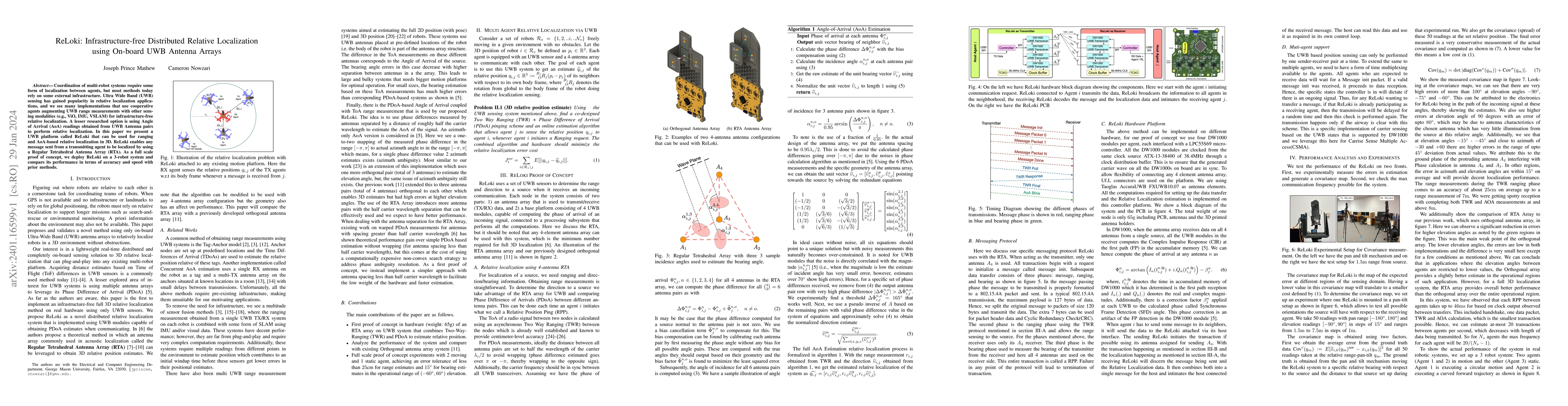 Thumbnail for ReLoki: Infrastructure-free Distributed Relative Localization using
  On-board UWB Antenna Arrays