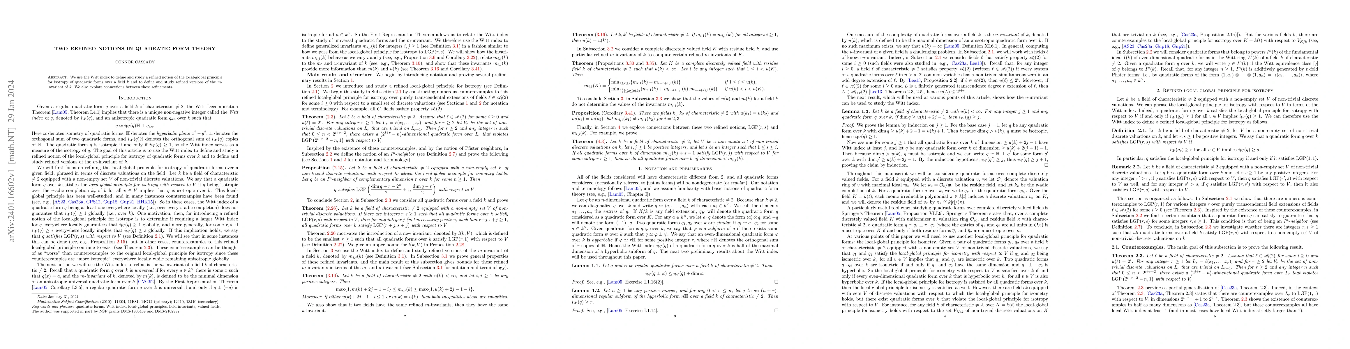 Thumbnail for Two refined notions in quadratic form theory