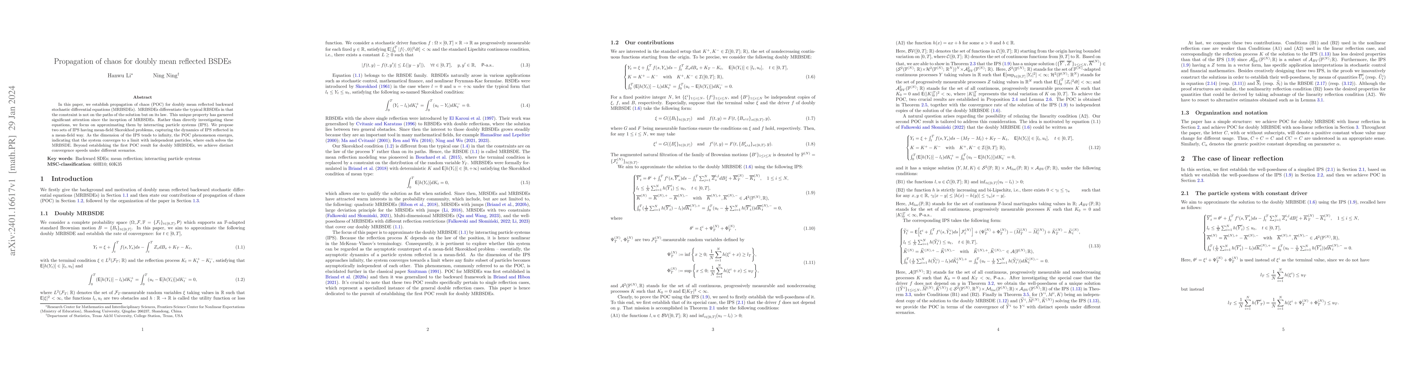 Thumbnail for Propagation of chaos for doubly mean reflected BSDEs