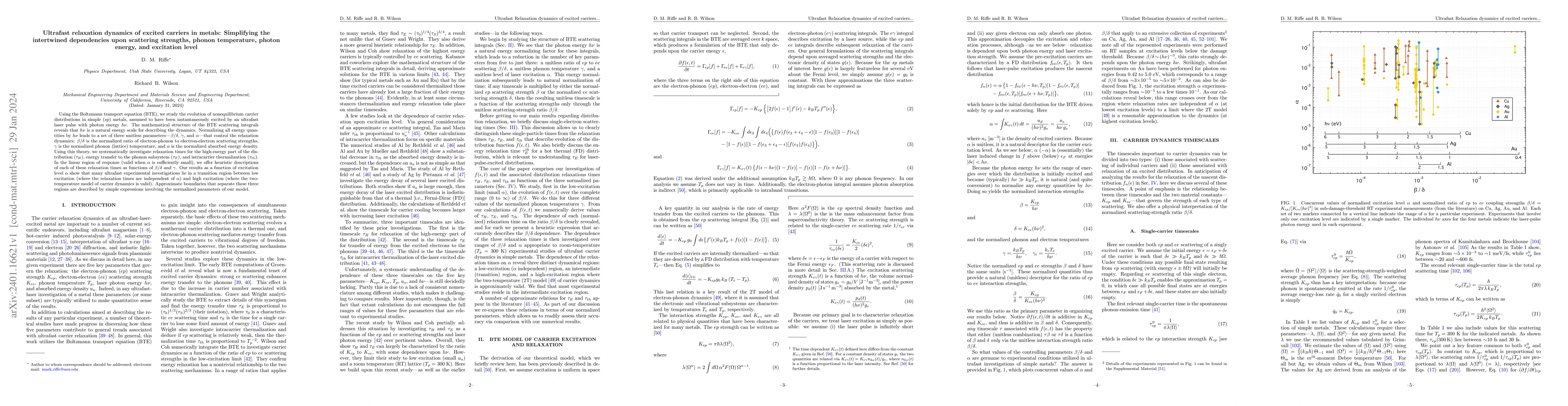 Thumbnail for Ultrafast relaxation dynamics of excited carriers in metals: Simplifying
  the intertwined dependencies upon scattering strengths, phonon temperature,
  photon energy, and excitation level