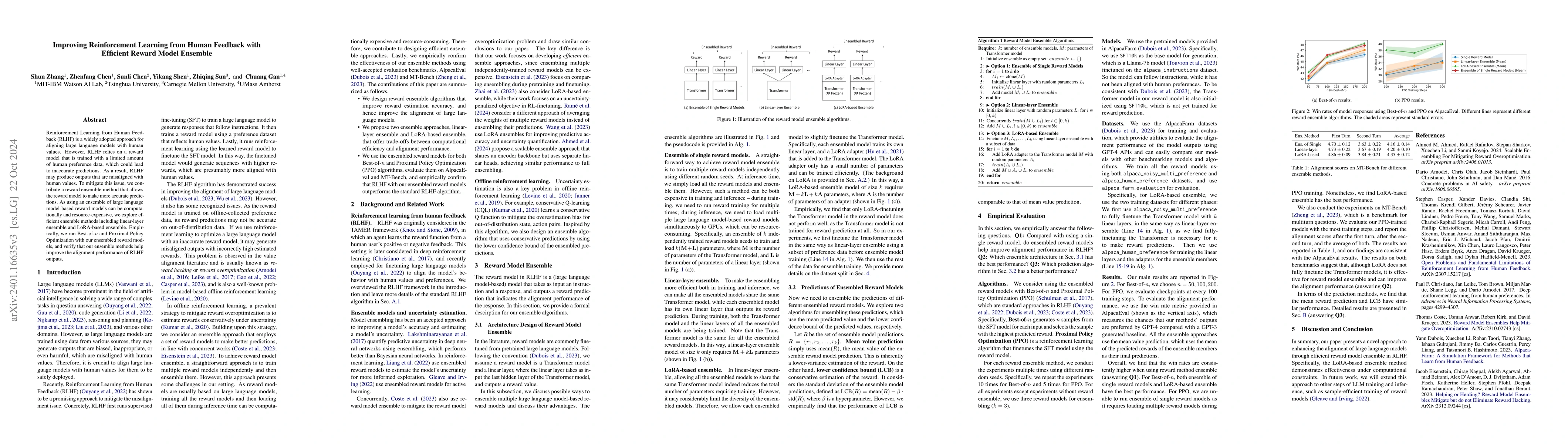 Thumbnail for Improving Reinforcement Learning from Human Feedback with Efficient
  Reward Model Ensemble