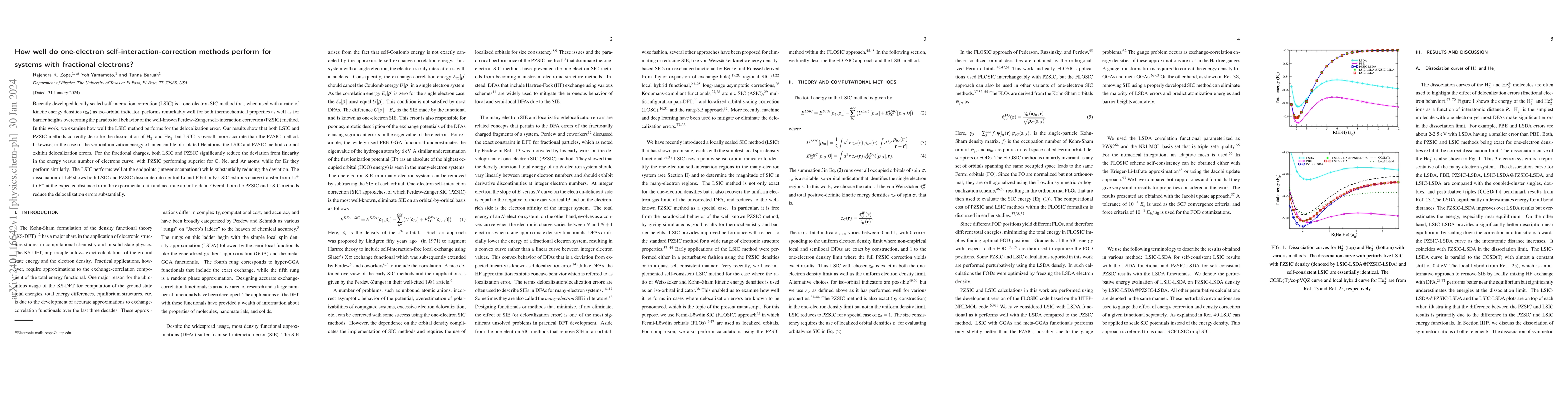 Thumbnail for How well do one-electron self-interaction-correction methods perform for
  systems with fractional electrons?