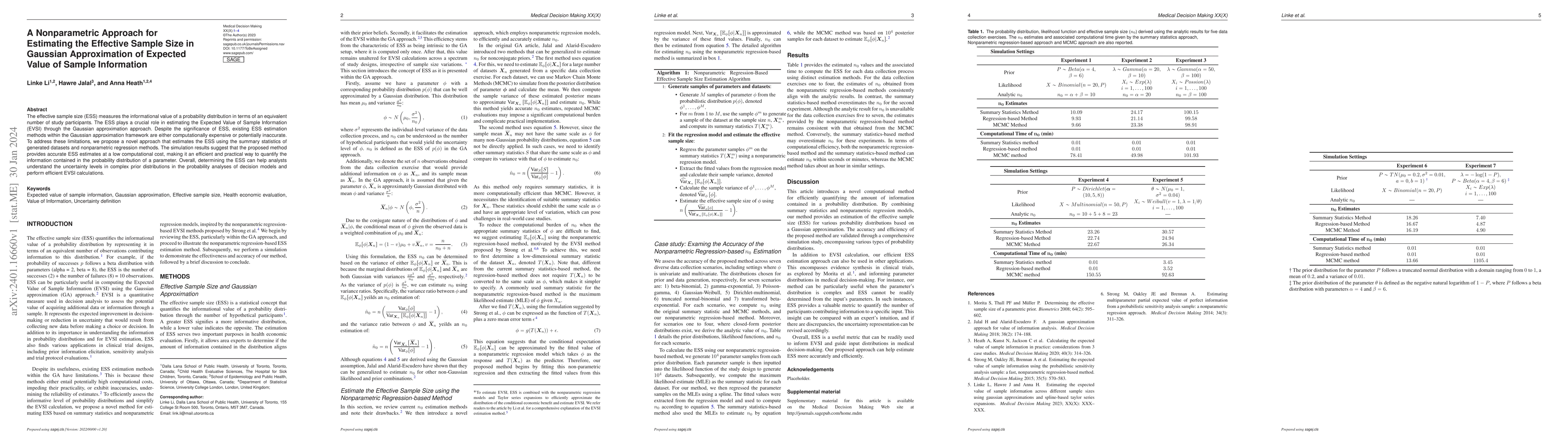 Thumbnail for A Nonparametric Approach for Estimating the Effective Sample Size in
  Gaussian Approximation of Expected Value of Sample Information