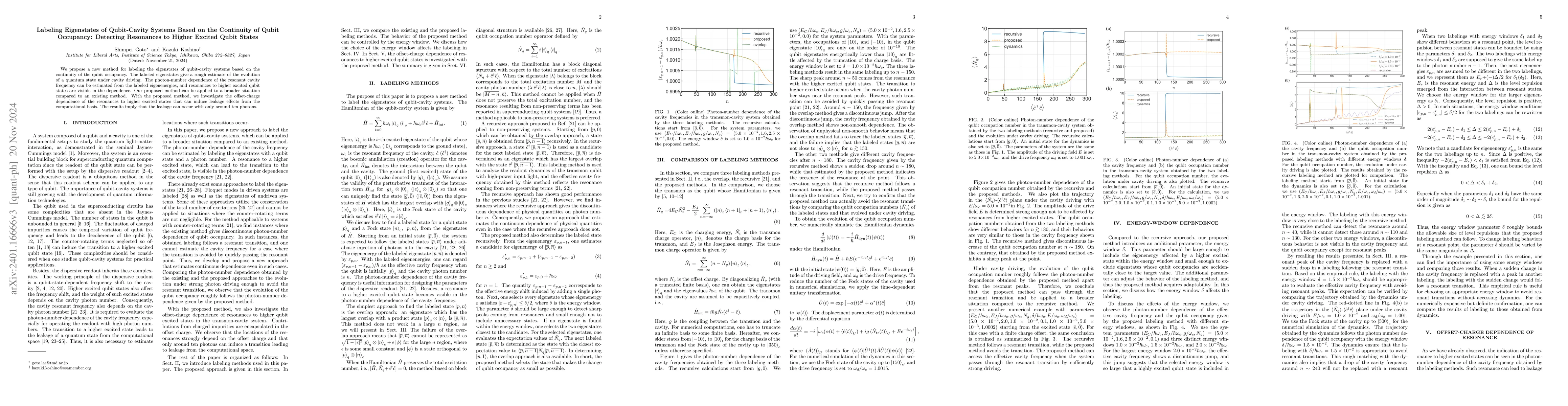 Thumbnail for Labeling eigenstates of qubit-cavity systems based on the continuity of
  qubit occupancy: Detecting resonances to higher excited qubit states