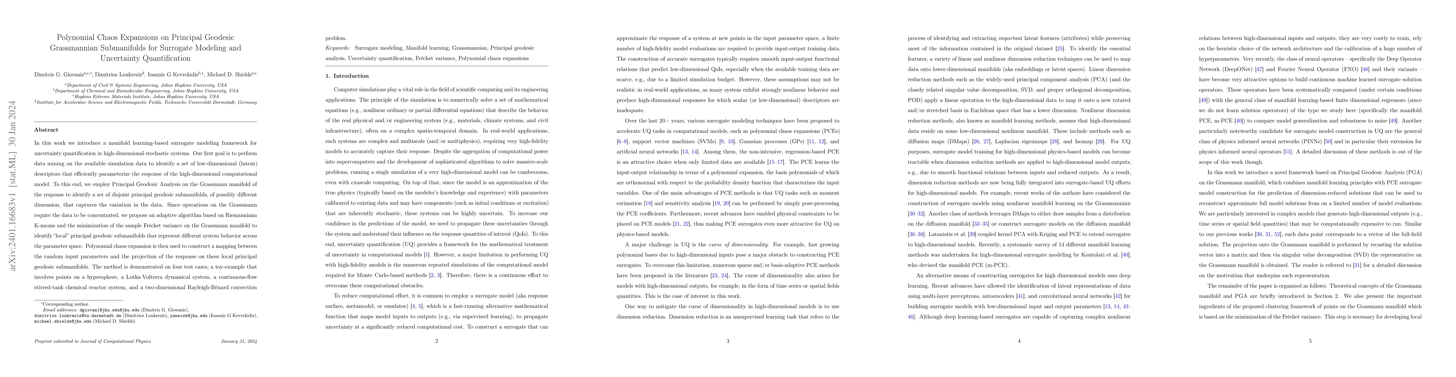Thumbnail for Polynomial Chaos Expansions on Principal Geodesic Grassmannian
  Submanifolds for Surrogate Modeling and Uncertainty Quantification
