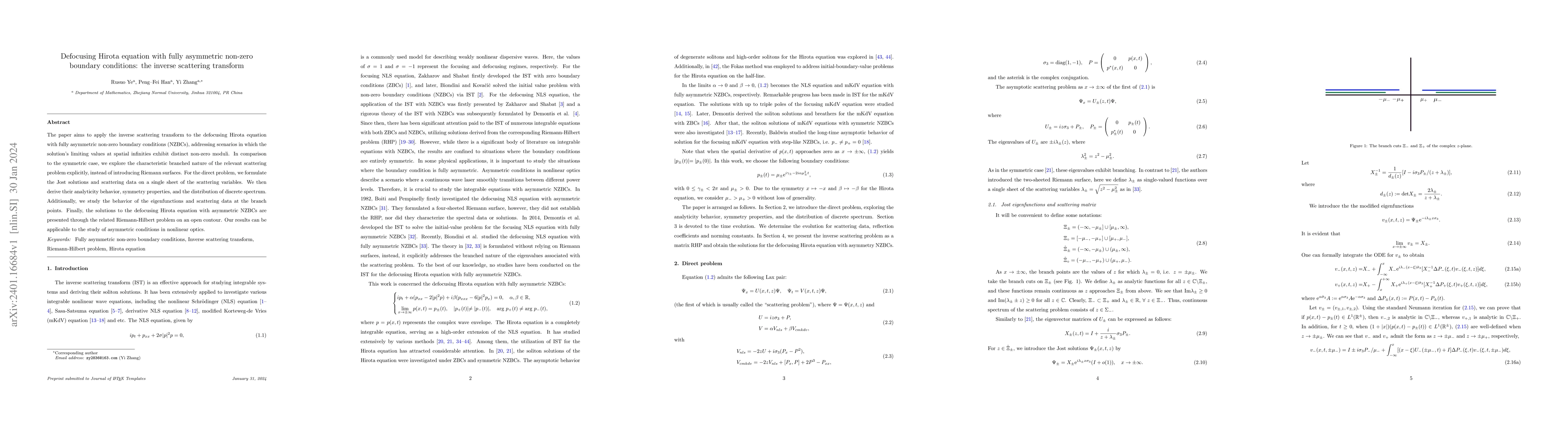 Thumbnail for Defocusing Hirota equation with fully asymmetric non-zero boundary
  conditions: the inverse scattering transform