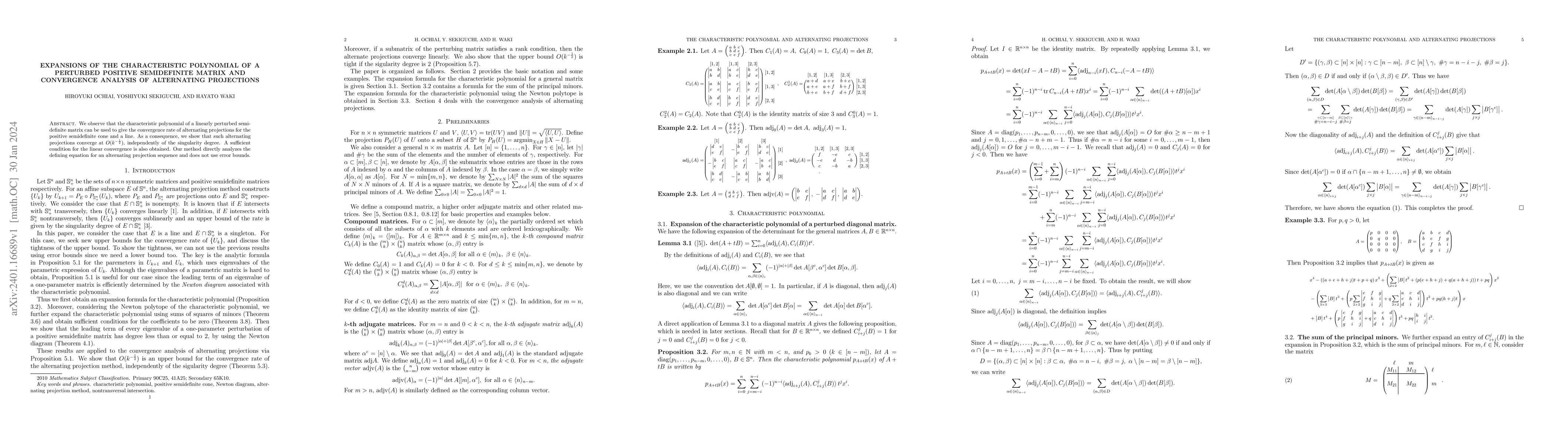 Thumbnail for Expansions of the Characteristic Polynomial of a Perturbed Positive
  Semidefinite Matrix and Convergence Analysis of Alternating Projections