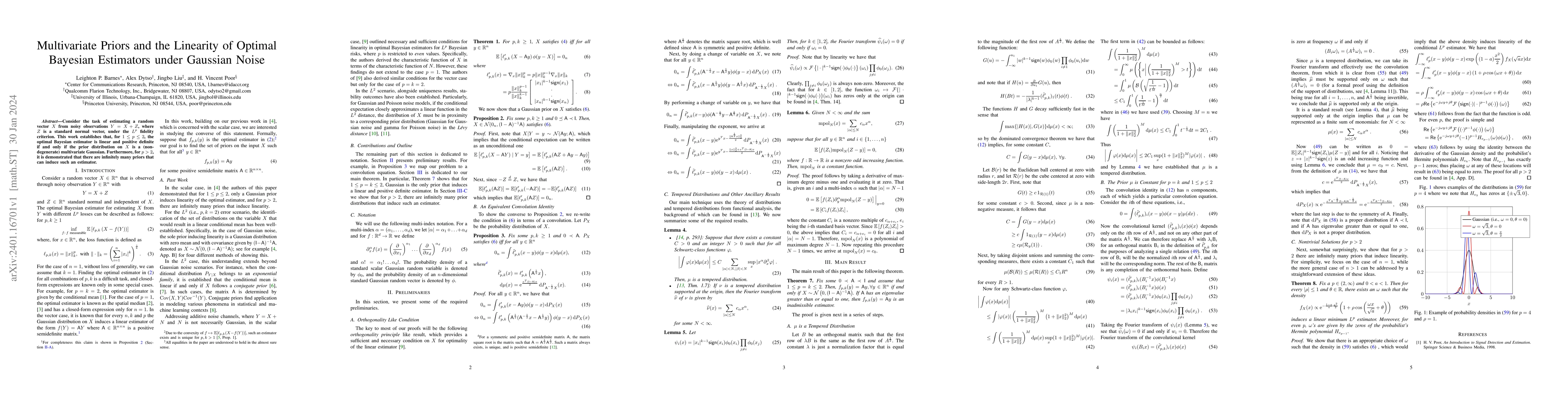 Thumbnail for Multivariate Priors and the Linearity of Optimal Bayesian Estimators
  under Gaussian Noise
