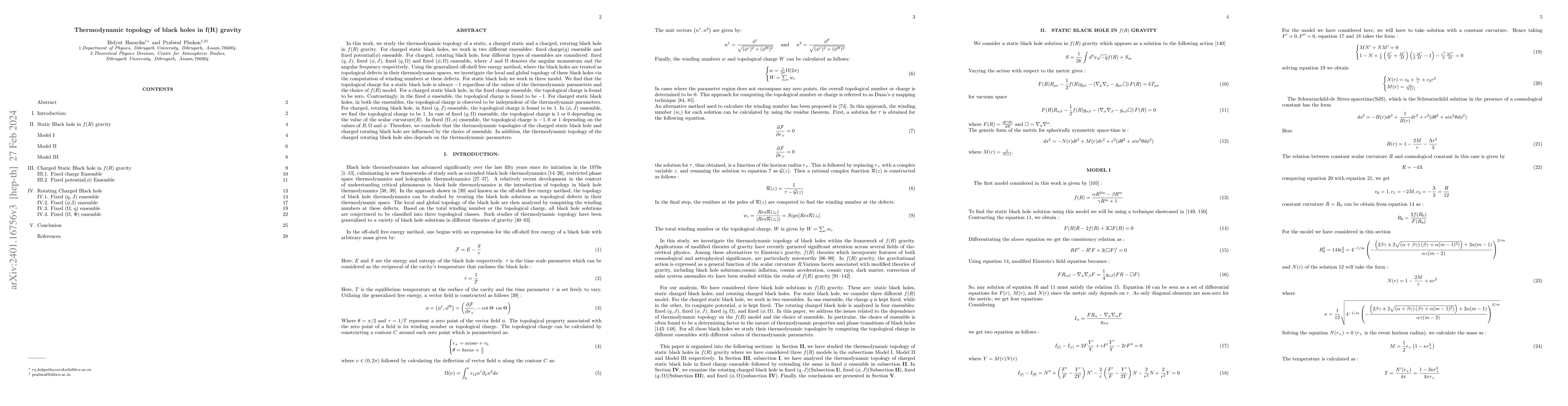 Thumbnail for Thermodynamic topology of black Holes in f(R) gravity