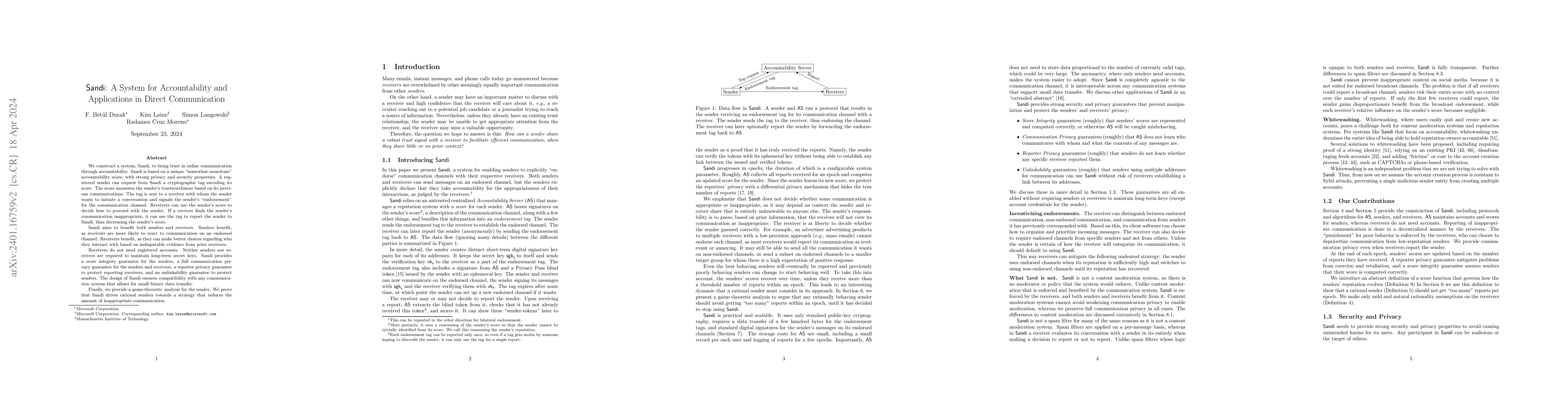 Thumbnail for Sandi: A System for Accountability and Applications in Direct
  Communication