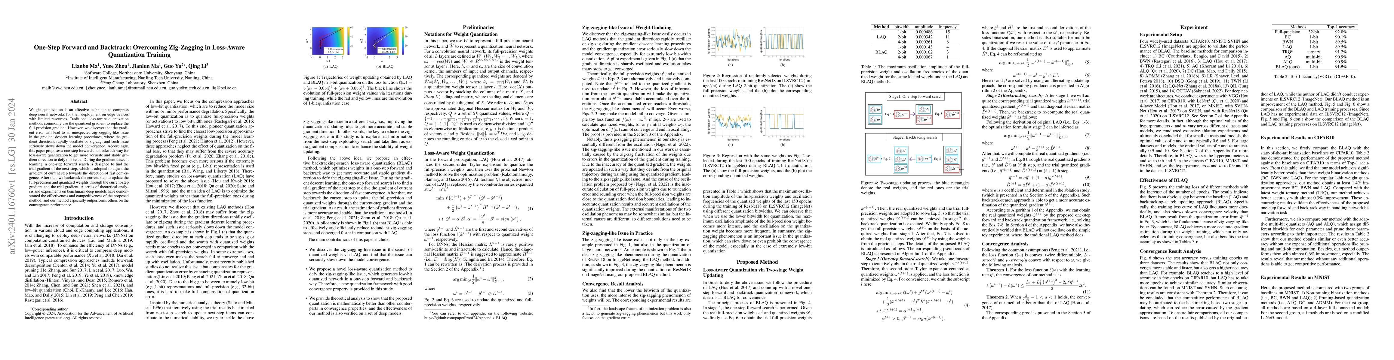 Thumbnail for One-Step Forward and Backtrack: Overcoming Zig-Zagging in Loss-Aware
  Quantization Training