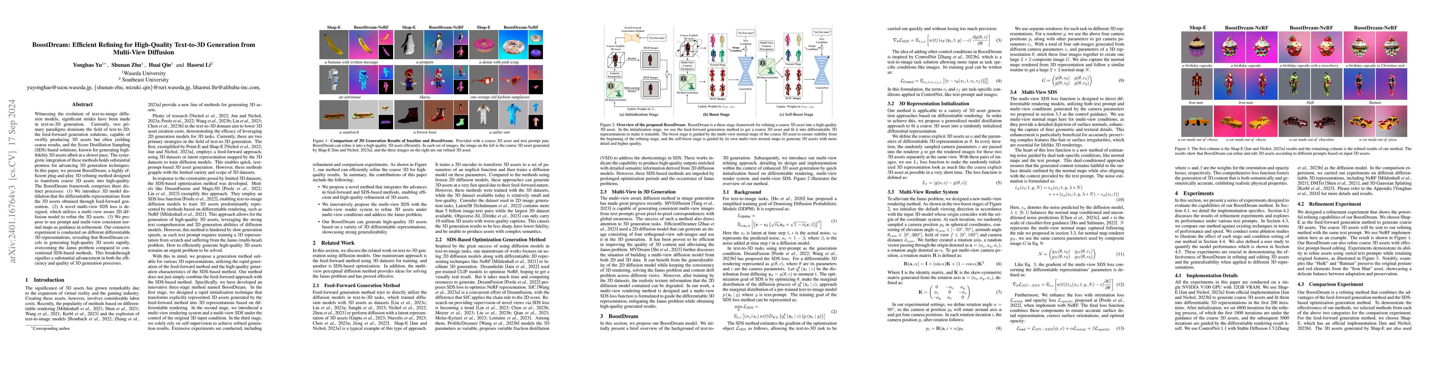 Thumbnail for BoostDream: Efficient Refining for High-Quality Text-to-3D Generation
  from Multi-View Diffusion