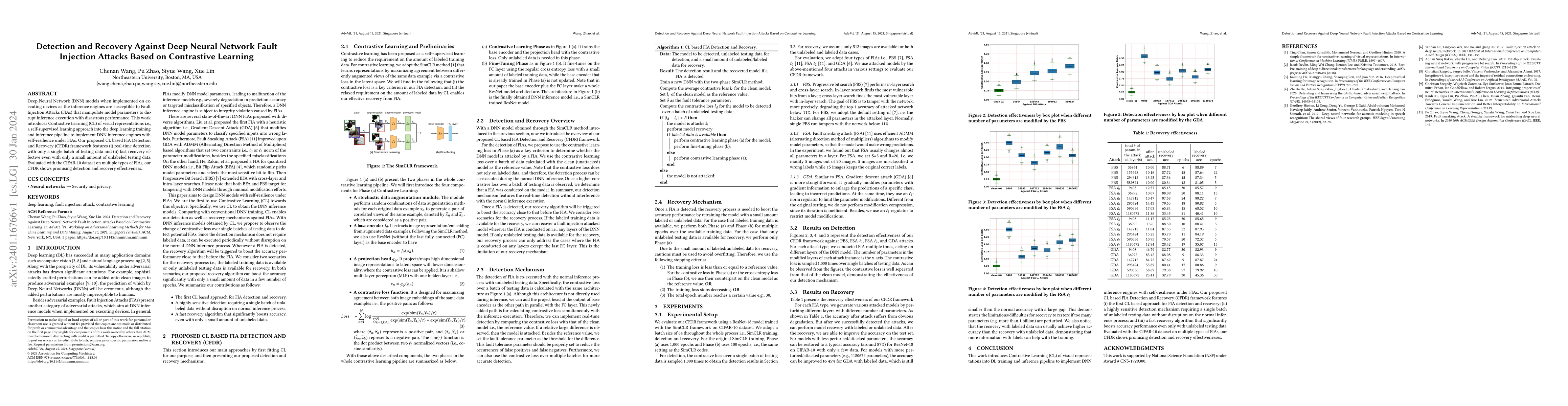 Thumbnail for Detection and Recovery Against Deep Neural Network Fault Injection
  Attacks Based on Contrastive Learning