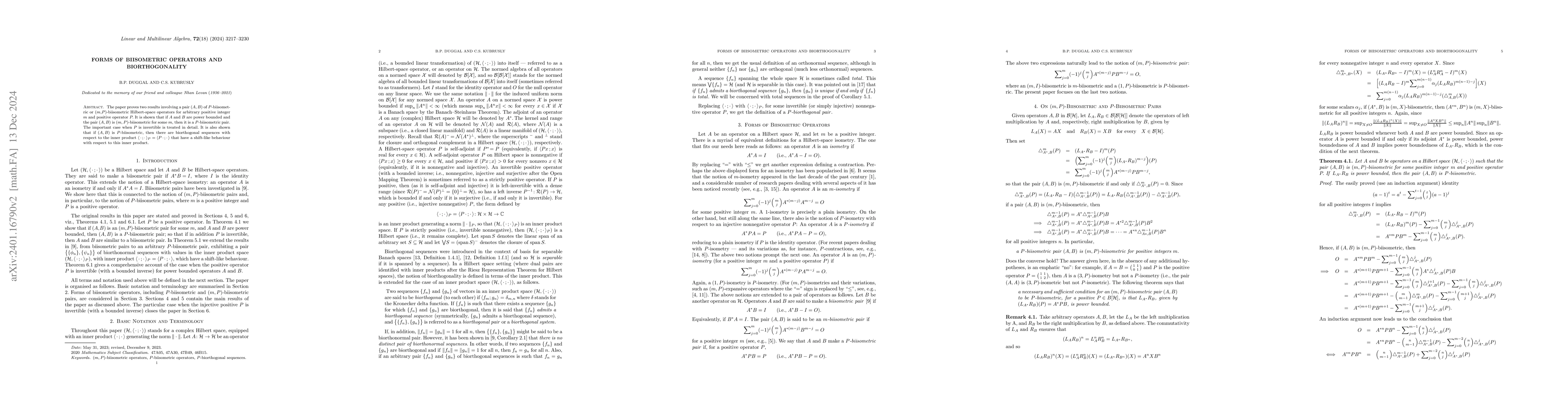 Thumbnail for Forms of biisometric operators and biorthogonality