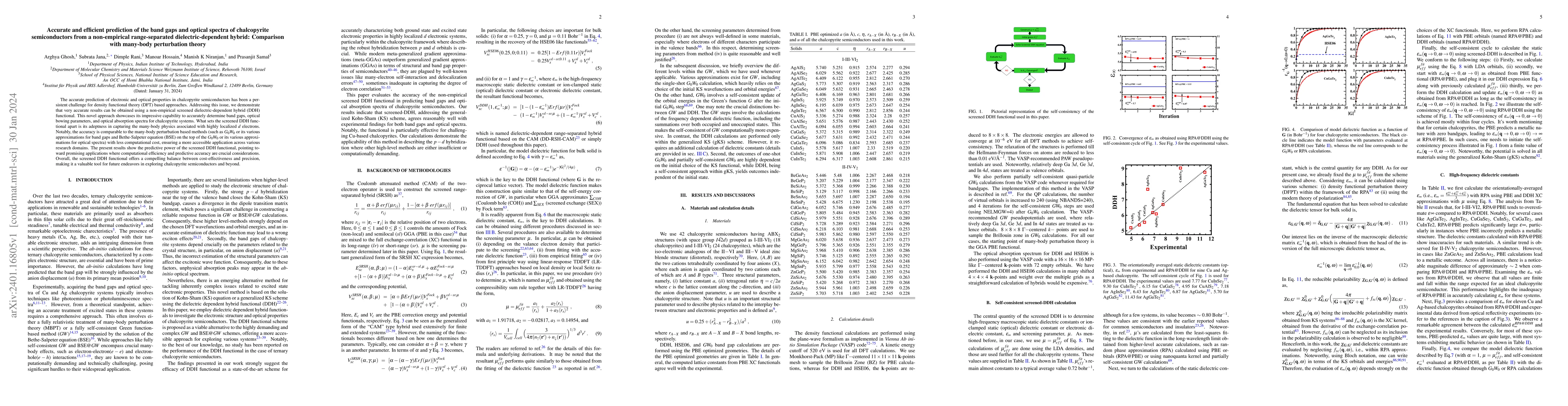 Thumbnail for Accurate and efficient prediction of the band gaps and optical spectra
  of chalcopyrite semiconductors from a non-empirical range-separated
  dielectric-dependent hybrid: Comparison with many-body perturbation theory