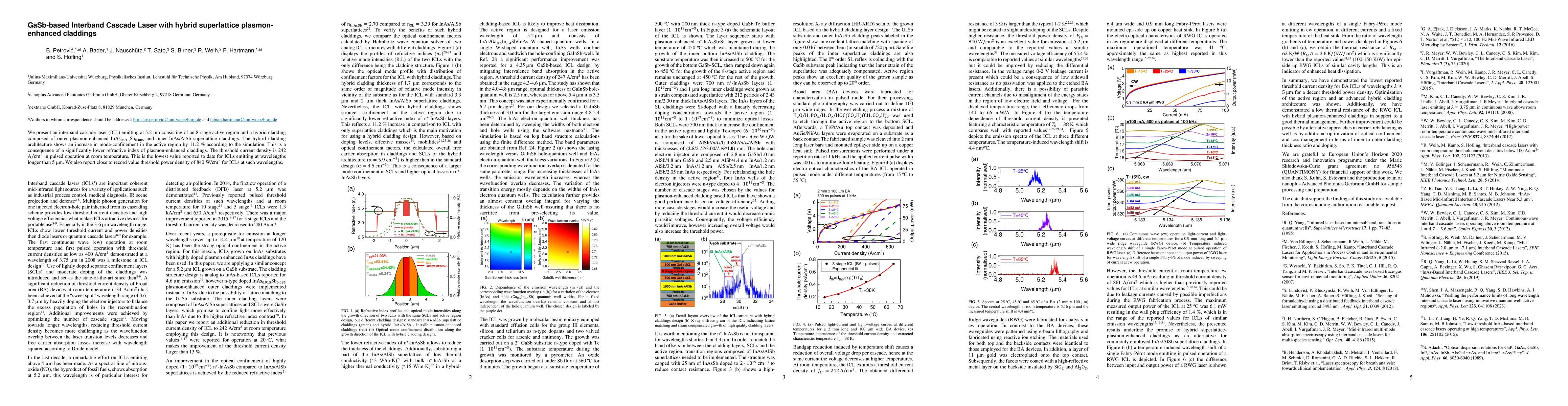 Thumbnail for GaSb-based Interband Cascade Laser with hybrid superlattice
  plasmon-enhanced claddings