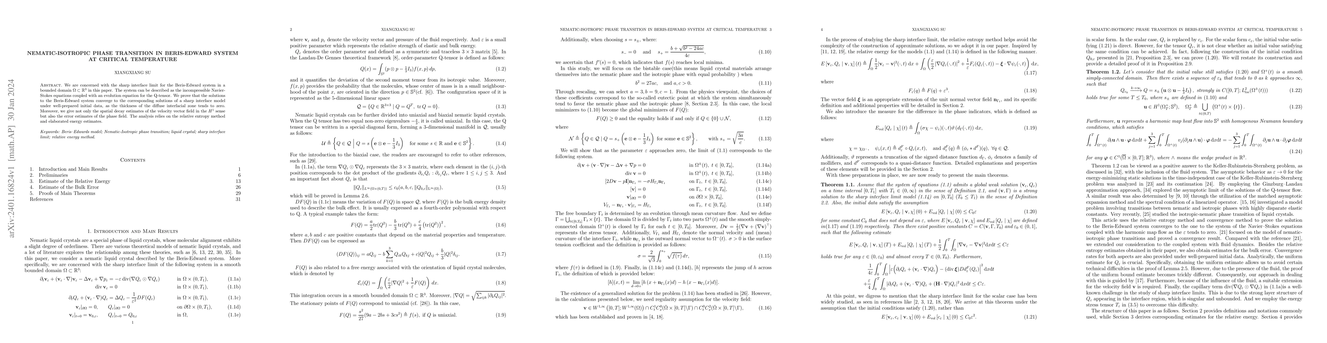 Thumbnail for Nematic-Isotropic phase transition in Beris-Edward system at critical
  temperature