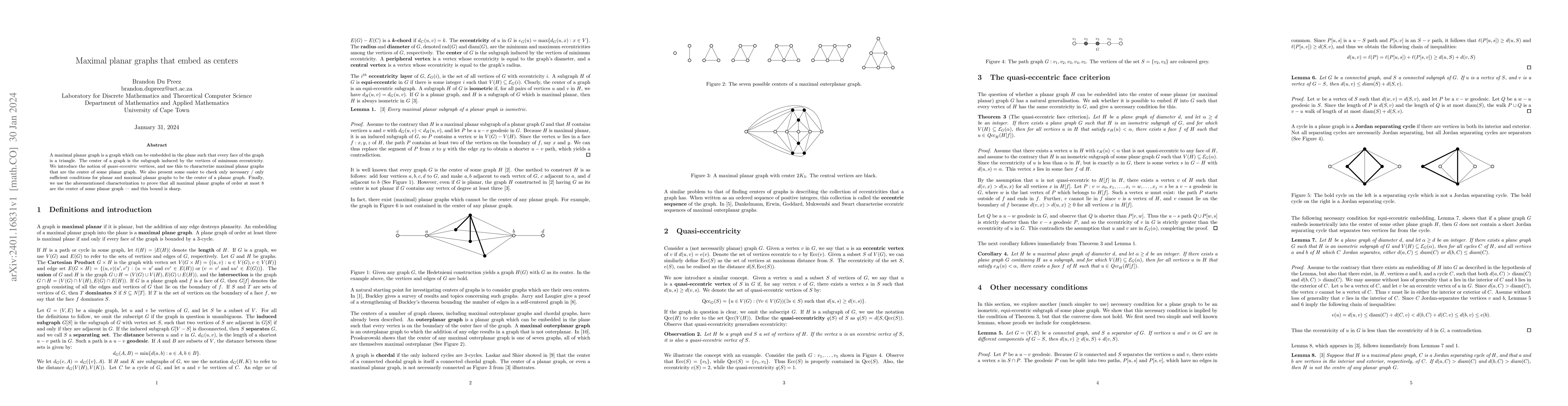 Thumbnail for Maximal planar graphs that embed as centers