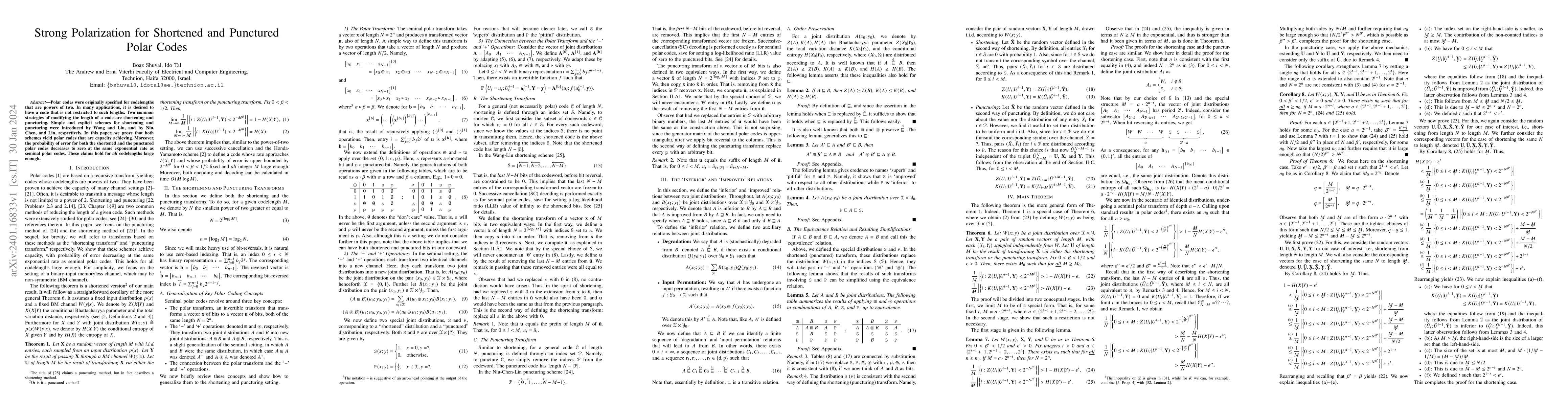 Thumbnail for Strong Polarization for Shortened and Punctured Polar Codes
