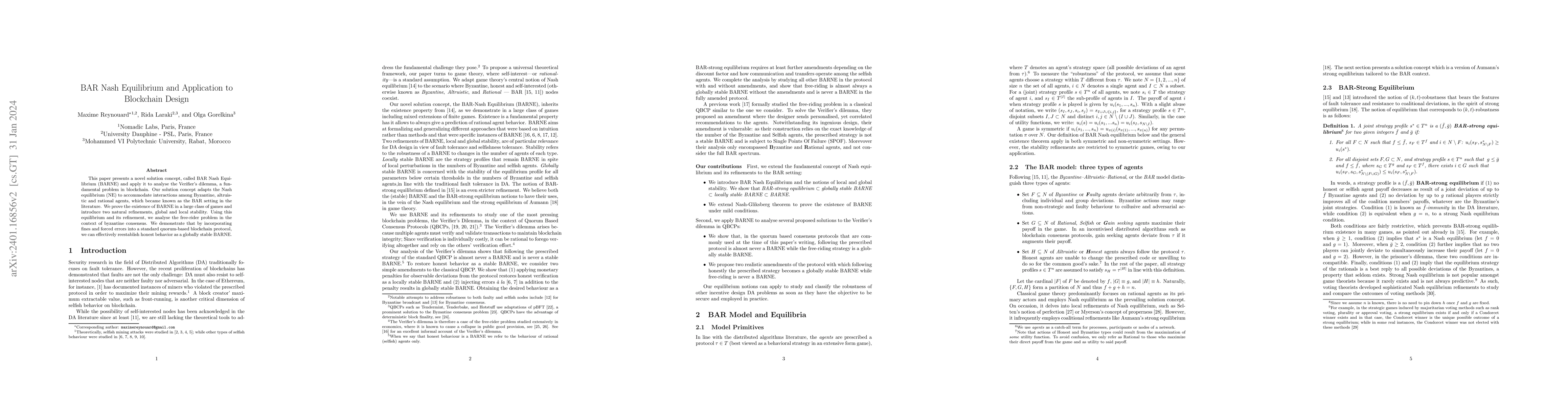 Thumbnail for BAR Nash Equilibrium and Application to Blockchain Design