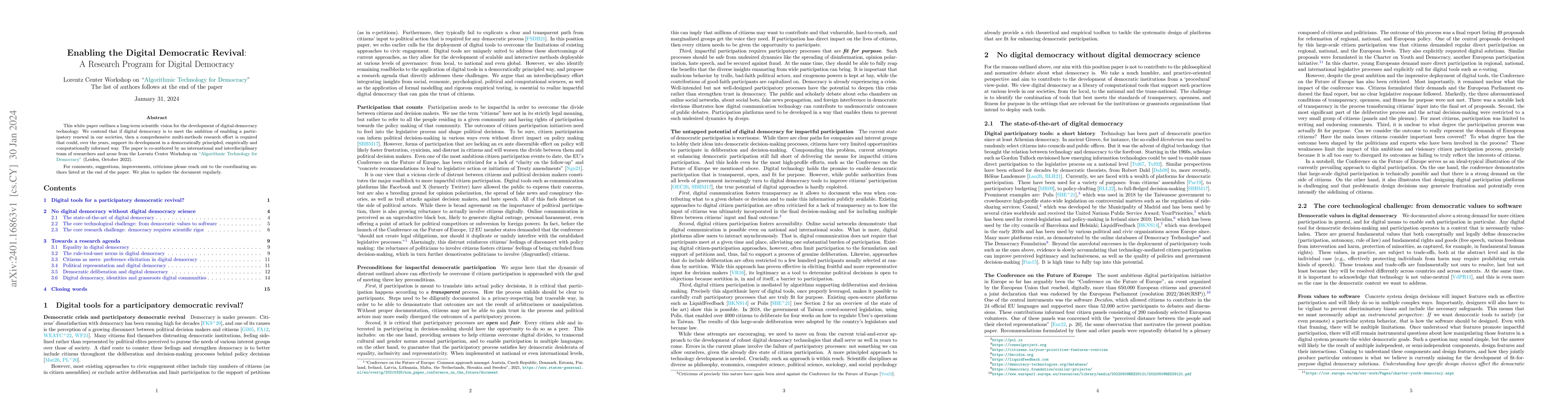 Thumbnail for Enabling the Digital Democratic Revival: A Research Program for Digital
  Democracy