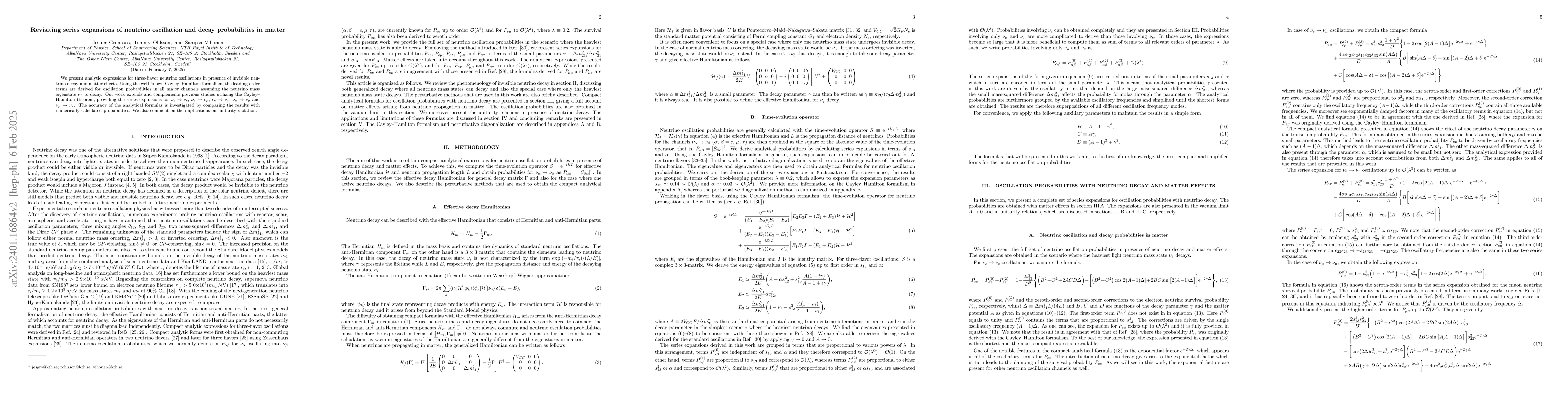 Thumbnail for Revisiting series expansions of neutrino oscillation and decay
  probabilities in matter